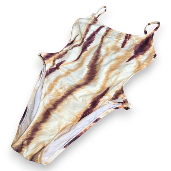 Vintage 1990s deadstock tan/brown striped one piece - Picture 1 of 7